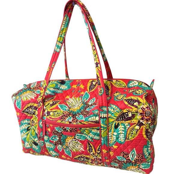 Vera Bradley Bag Red Multi Floral Quilted Duffle Weekender Travel Bag - Picture 2 of 14